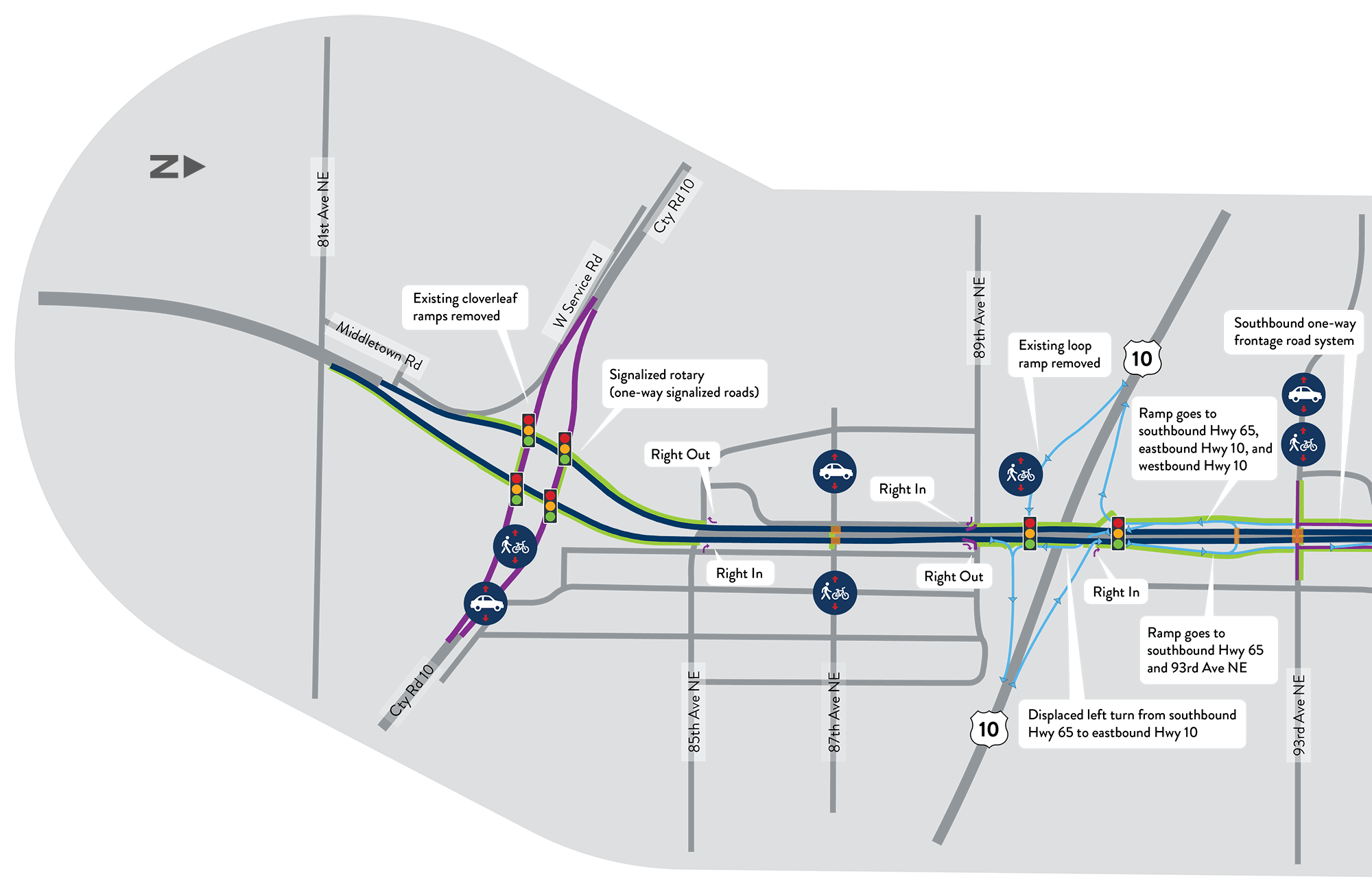 Map showing the Highway 65 corridor