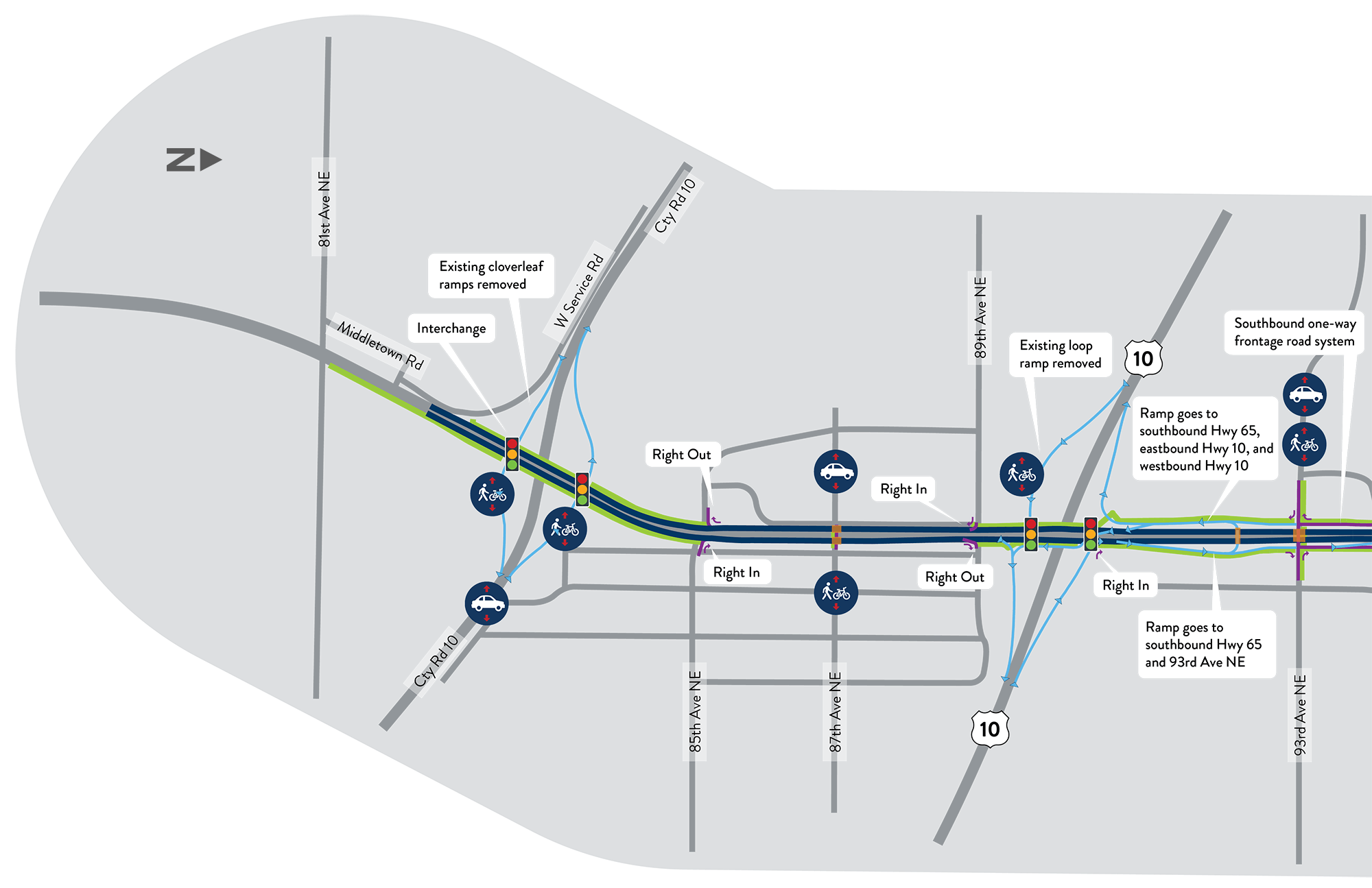 Map showing the Highway 65 corridor